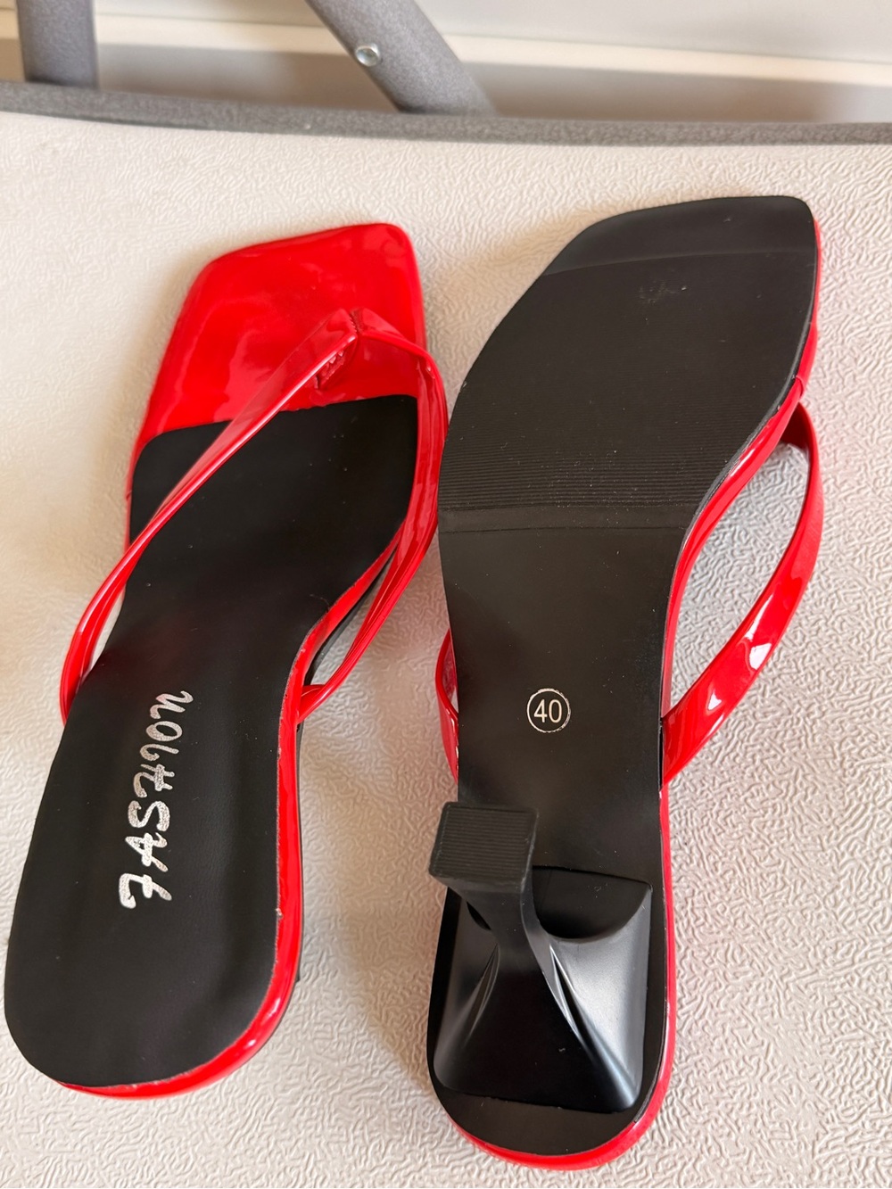 Fashion Nova Red Patent Square-Toe Slide Mules